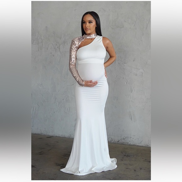 NEW Maternity Jordan Gown- Rose Gold Sequins size Medium - Picture 2 of 7